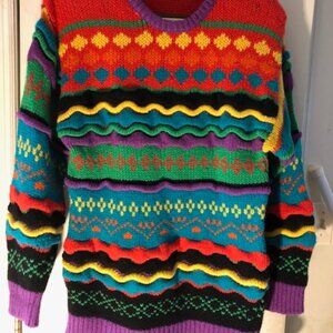 Vintage Wool Sweater Women's Small Striped Hand Knit by Crescendo